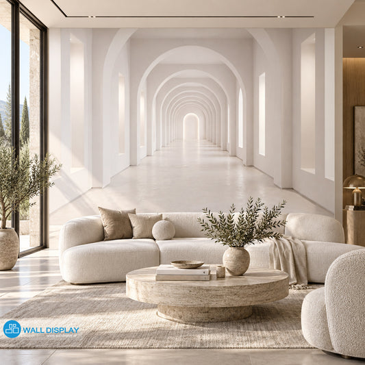 3D Illusion 2 Wall Mural with white architectural arches and perspective effect for modern interiors in Dubai Abu Dhabi UAE