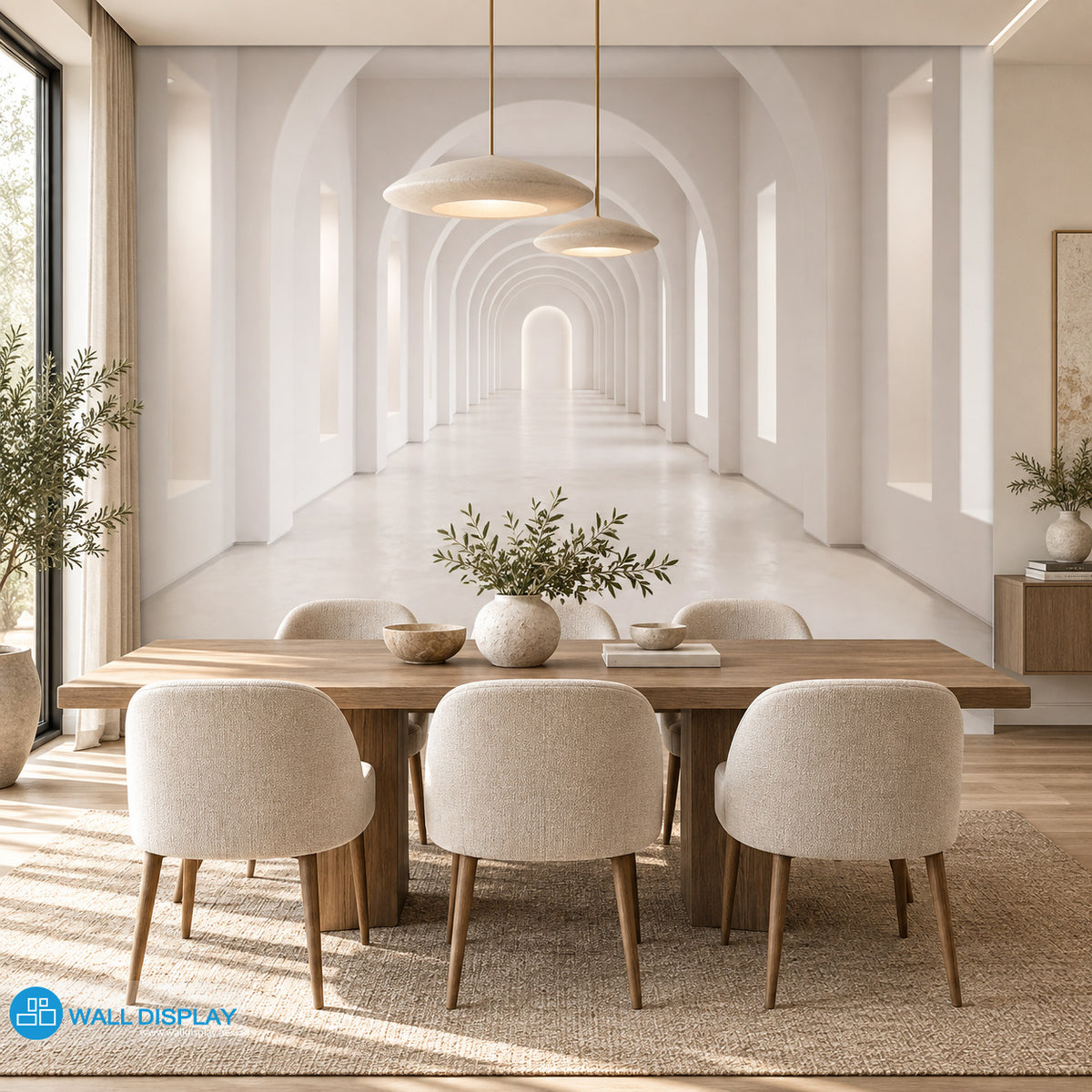 3D Illusion 2 Wall Mural with white architectural arches and perspective effect for modern interiors in Dubai Abu Dhabi UAE