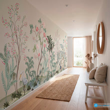 Load image into Gallery viewer, chinoiserie wall mural, floral botanical wallpaper, luxury wall mural, nature inspired wallpaper in Dubai, Abu dhabi , UAE