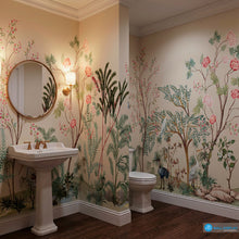 Load image into Gallery viewer, chinoiserie wall mural, floral botanical wallpaper, luxury wall mural, nature inspired wallpaper in Dubai, Abu dhabi , UAE