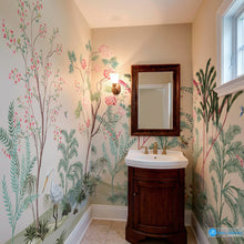Load image into Gallery viewer, chinoiserie wall mural, floral botanical wallpaper, luxury wall mural, nature inspired wallpaper in Dubai, Abu dhabi , UAE