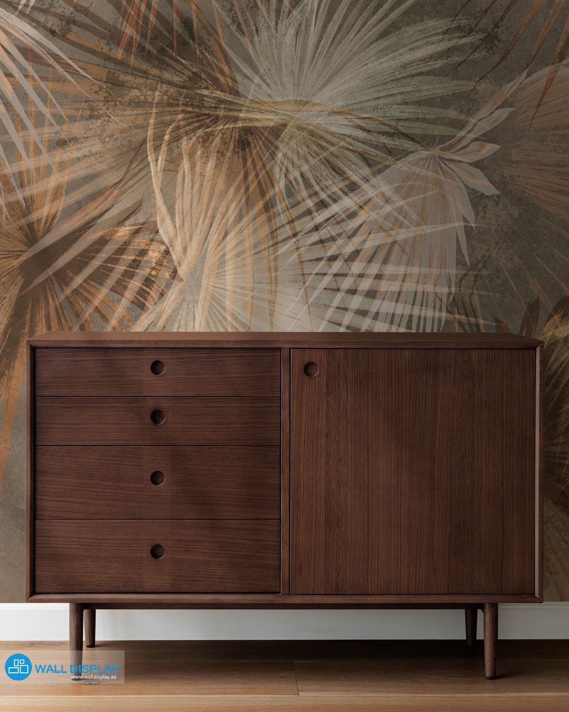 Luxe Earthy Palm Abstract Wall Mural in warm neutral botanical tones