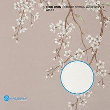 Load image into Gallery viewer, Taupe sakura blossom wallpaper mural with delicate white cherry blossom branches on a soft neutral background