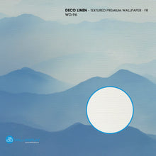 Load image into Gallery viewer, Textured premium wallpaper with mountain design and Deco Linen branding.
