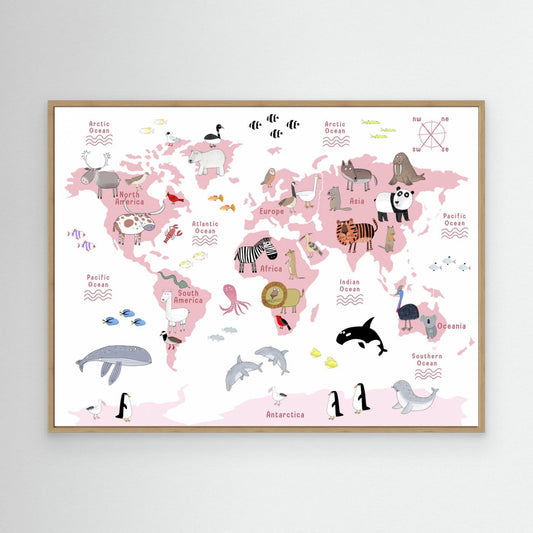 Animals of the World Map - white by Carla Daly