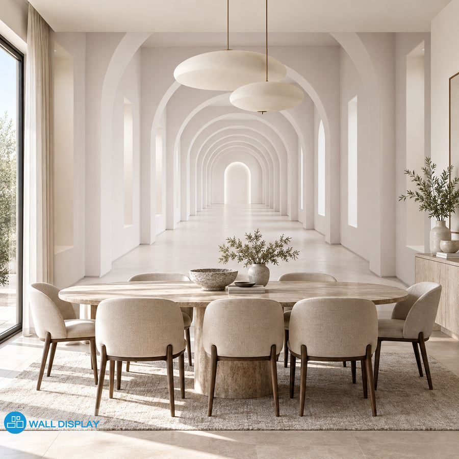 3D Illusion 2 Wall Mural with white architectural arches and perspective effect for modern interiors in Dubai Abu Dhabi UAE