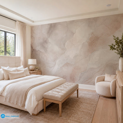 Aqua Mist Marble Wall Mural with soft blue, pearl white and grey natural stone textures