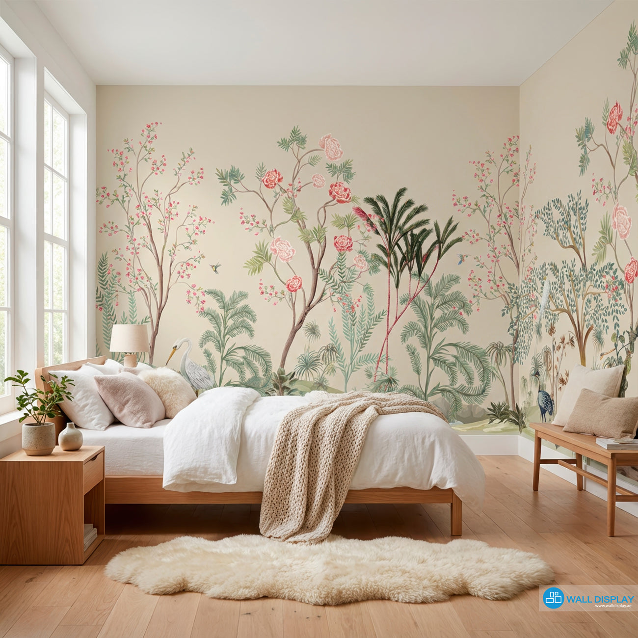 chinoiserie wall mural, floral botanical wallpaper, luxury wall mural, nature inspired wallpaper in Dubai, Abu dhabi , UAE