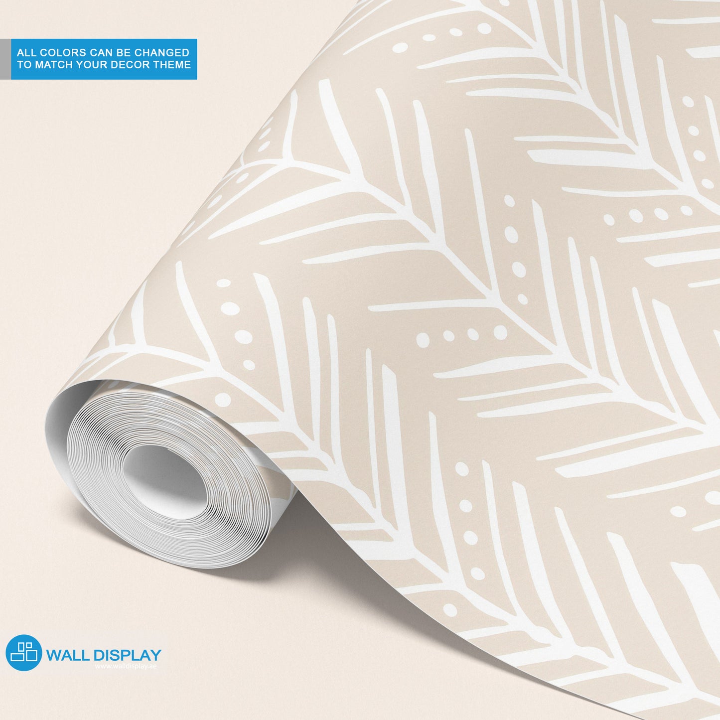 Chevron pattern kids wallpaper with white hand-drawn leaf design on pastel background for nursery, playroom, and children’s room feature wall.