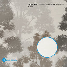 Load image into Gallery viewer, Textured premium wallpaper with tree design and &#39;Deco Linen&#39; branding.
