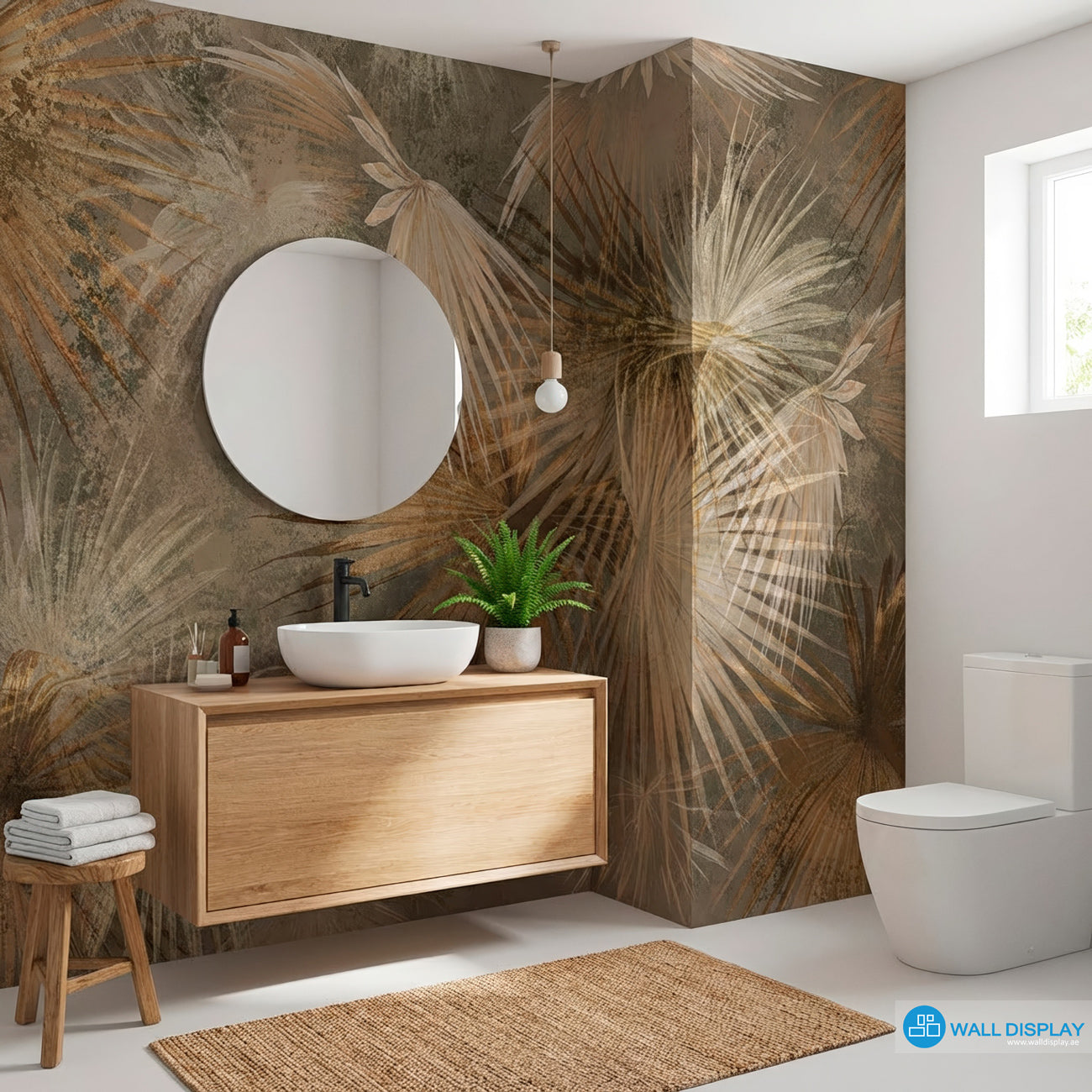 Luxe Earthy Palm Abstract Wall Mural in warm neutral botanical tones