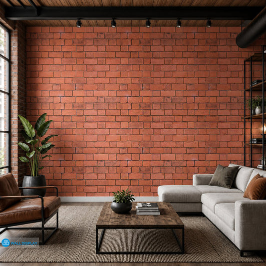 Red bricks wall pattern wallpaper with realistic exposed brick texture for kitchen, dining room, café, bathroom, and industrial feature wall interiors.
