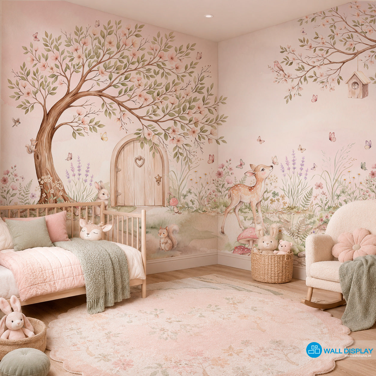 Pastel fairy garden wallpaper mural for a girls’ bedroom or nursery