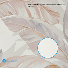 Load image into Gallery viewer, Soft neutral tropical botanical wallpaper with watercolor banana leaves in beige, ivory, blush, and muted blue grey tones for modern interiors.
