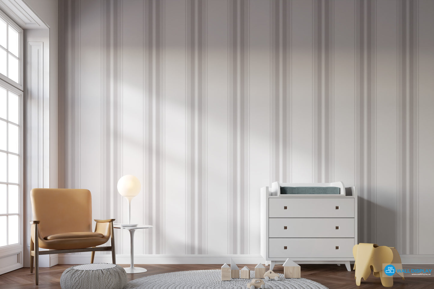 Timeless Linen Stripe Wallpaper with classic vertical stripe pattern and soft linen-inspired finish for elegant interior walls