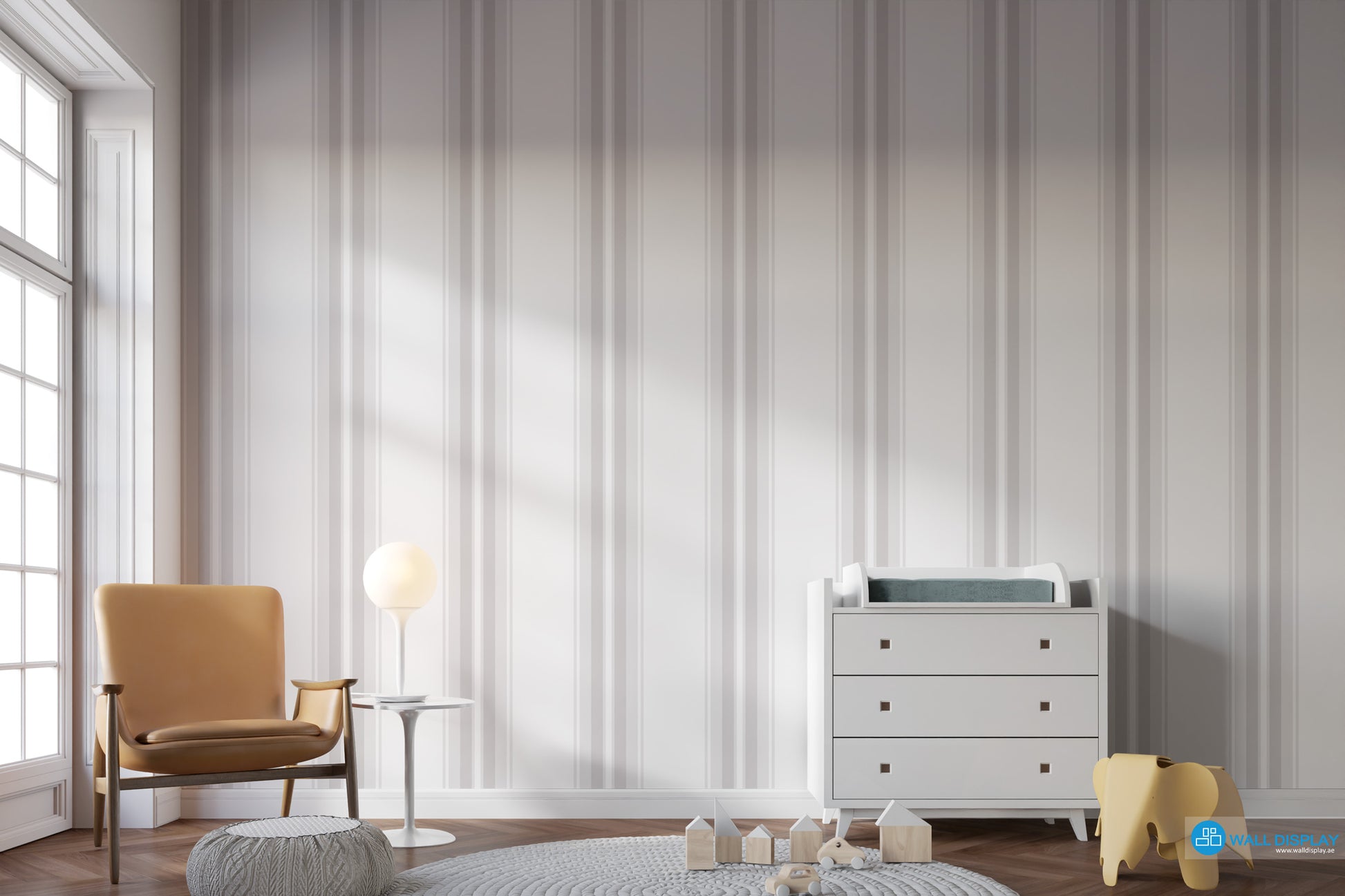Timeless Linen Stripe Wallpaper with classic vertical stripe pattern and soft linen-inspired finish for elegant interior walls