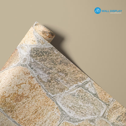 Tuscan stones pattern wallpaper with realistic beige and grey stone texture. Custom printed wallpaper in Dubai, Abu Dhabi, and across the UAE for rustic feature walls.