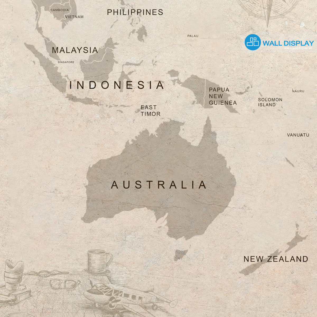 Vintage World Map wall mural in Dubai, Abu Dhabi and all UAE