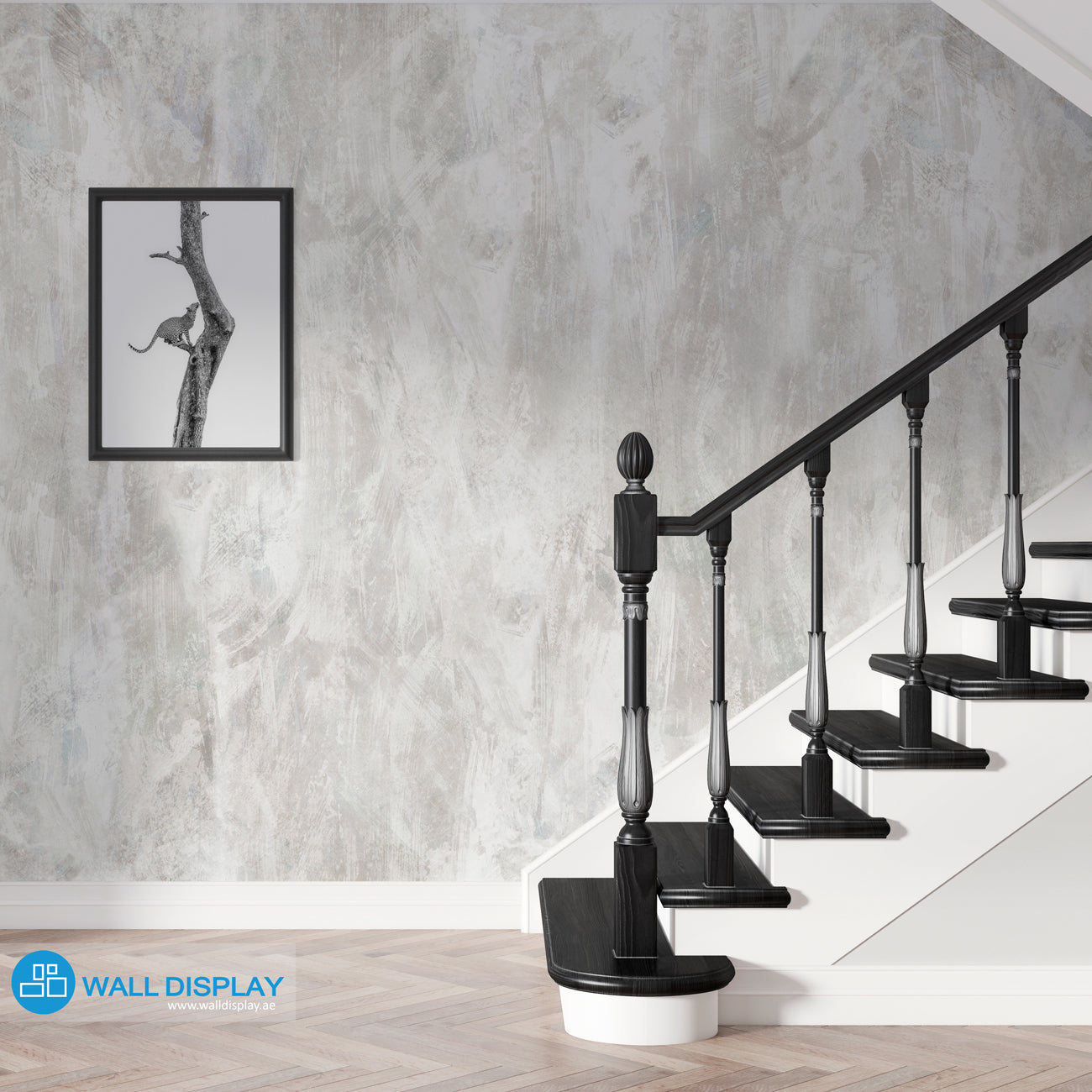 Concrete texture wallpaper with grey cement plaster effect for modern industrial living room, office, studio, and feature wall interiors.