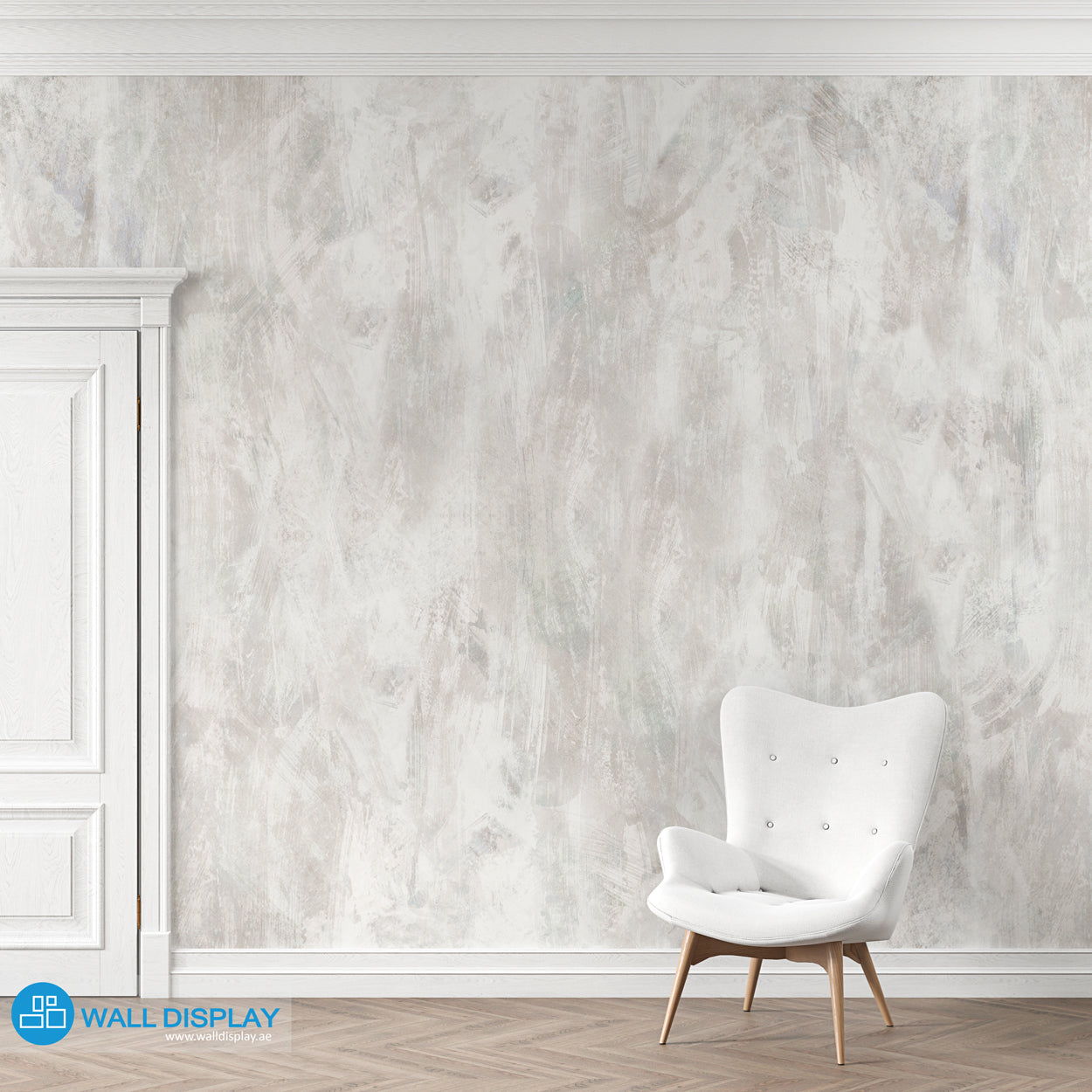 Concrete texture wallpaper with grey cement plaster effect for modern industrial living room, office, studio, and feature wall interiors.