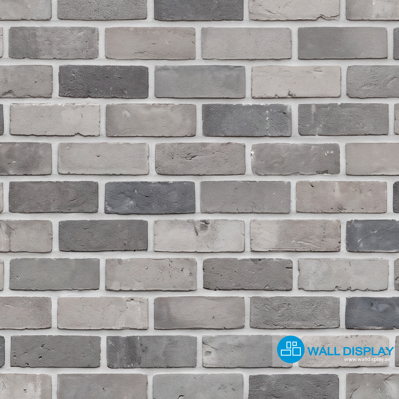 Realistic grey brick wall pattern wallpaper with light grey, taupe and charcoal bricks