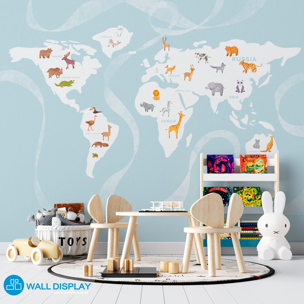 Minimalist World Map - Kids Wallpaper