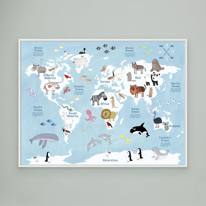 Cute Animal World Map by Carla Daly