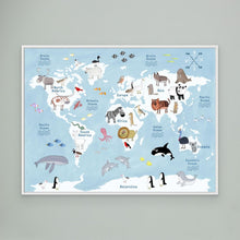 Load image into Gallery viewer, Cute Animal World Map by Carla Daly