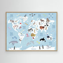 Load image into Gallery viewer, Cute Animal World Map by Carla Daly