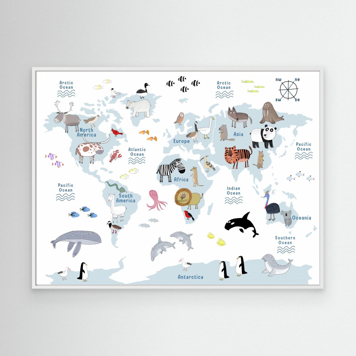 Playful World Map Animals by Carla Daly
