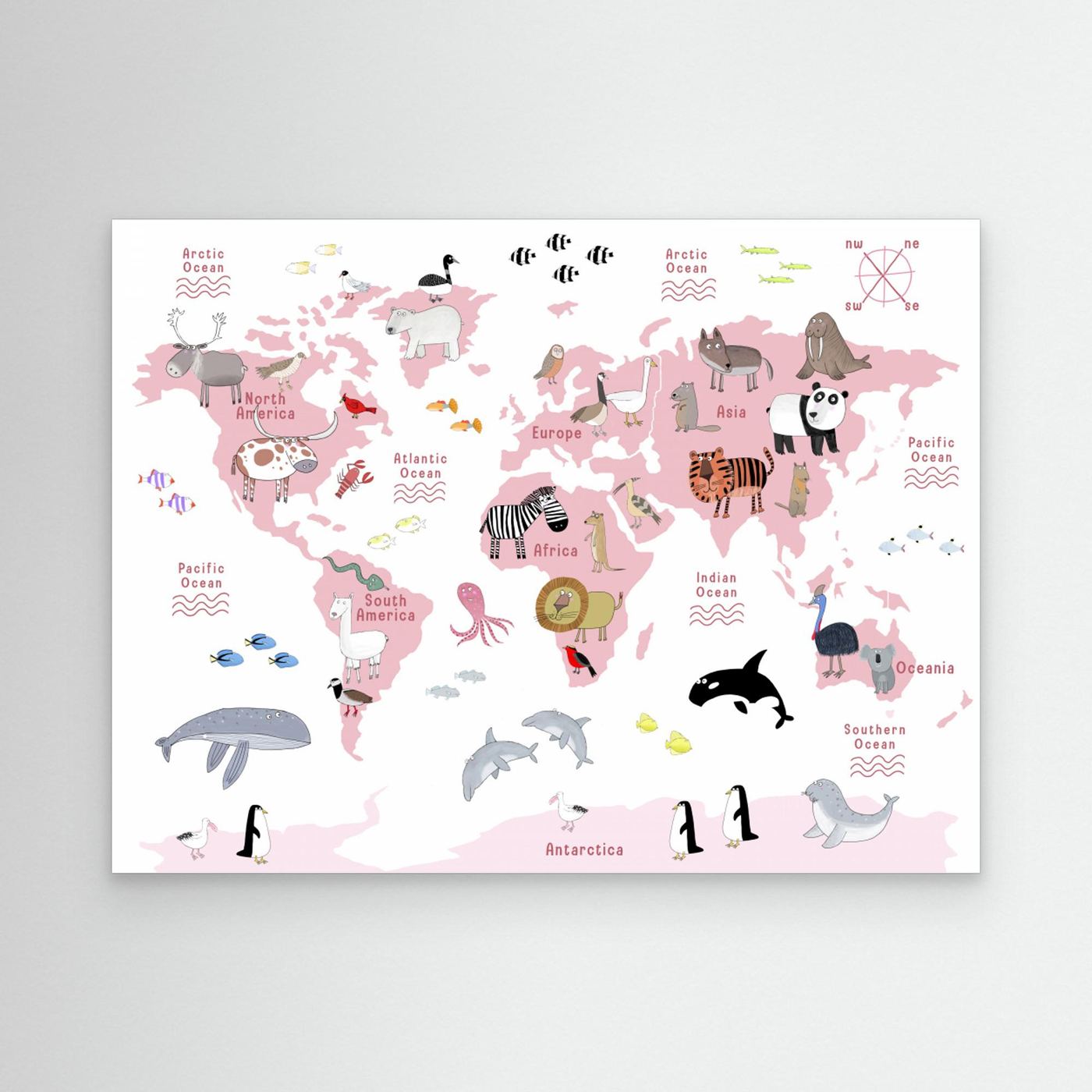 Animals of the World Map - white by Carla Daly