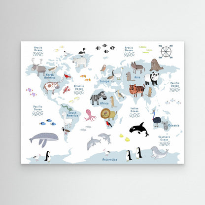 Playful World Map Animals by Carla Daly