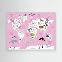 Load image into Gallery viewer, Cute Animals World Map pink by Carla Daly