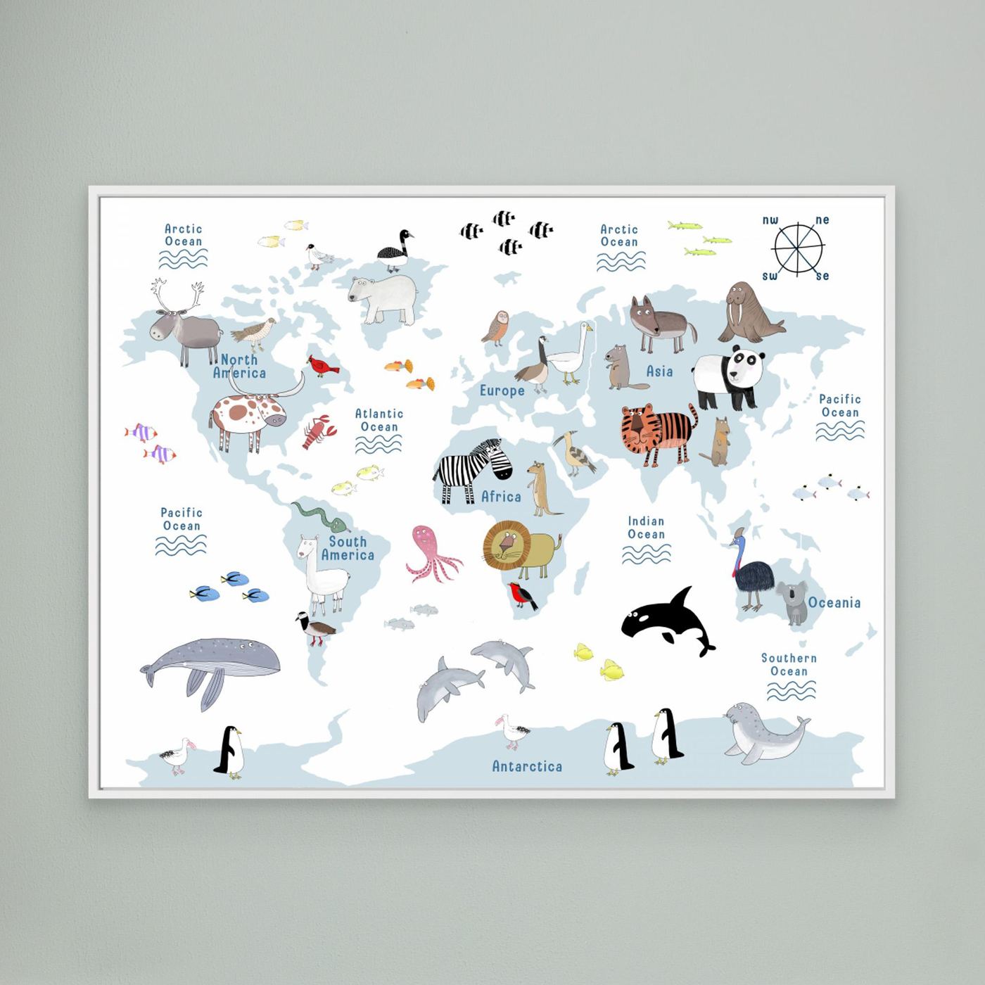 Playful World Map Animals by Carla Daly