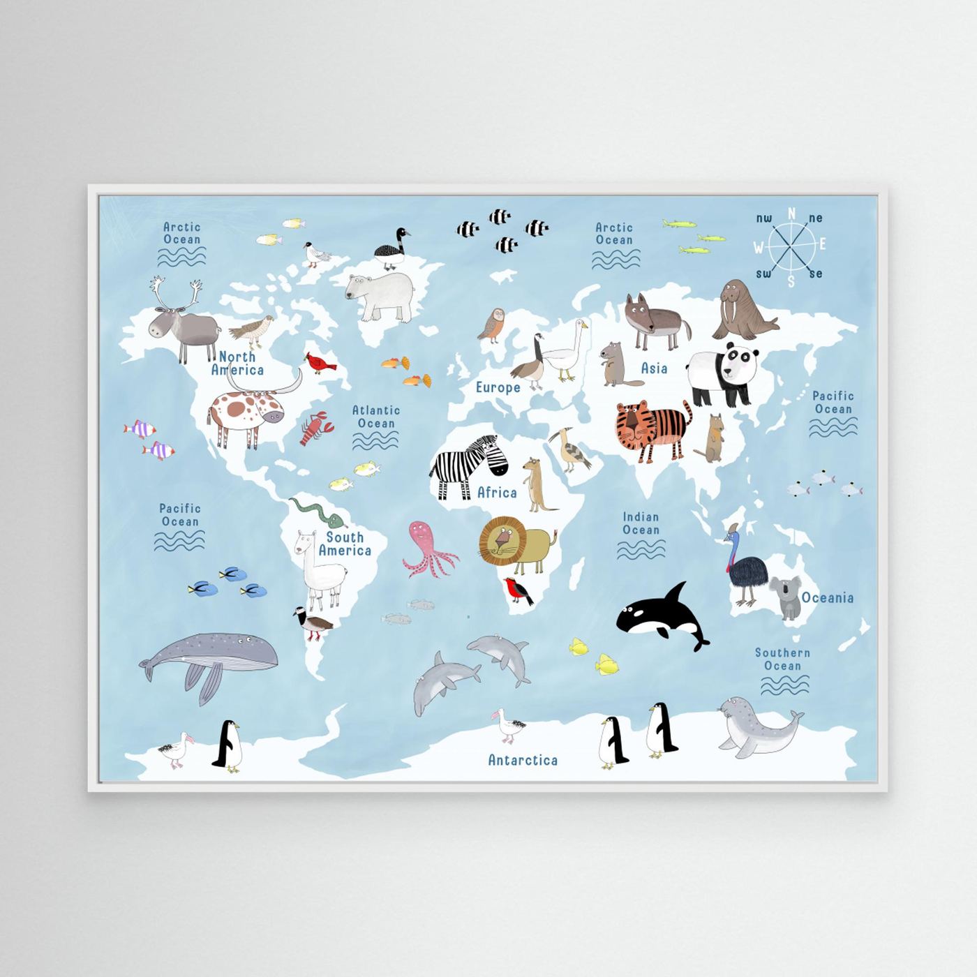 Cute Animal World Map by Carla Daly