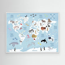 Load image into Gallery viewer, Cute Animal World Map by Carla Daly