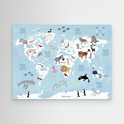 Cute Animal World Map by Carla Daly