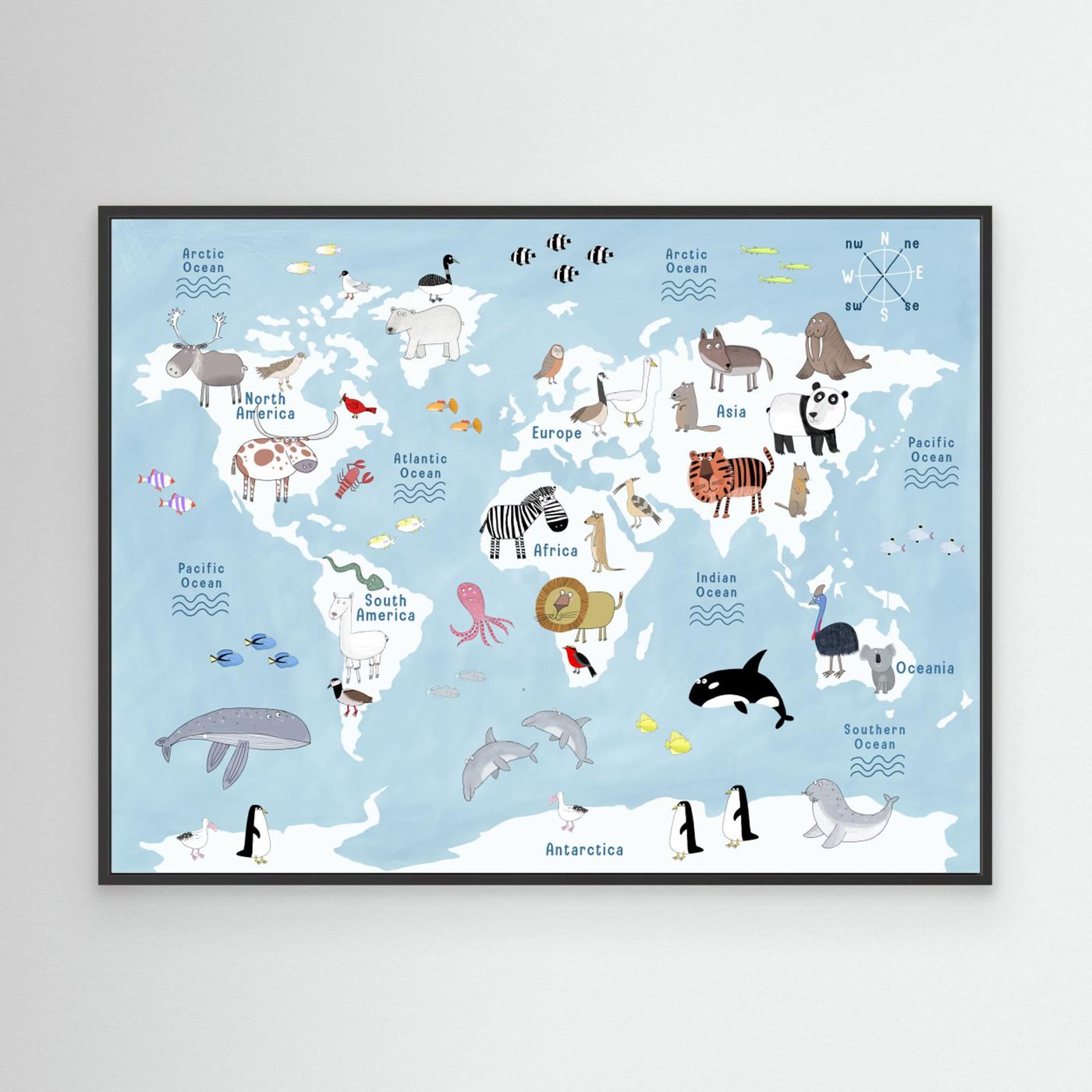 Cute Animal World Map by Carla Daly