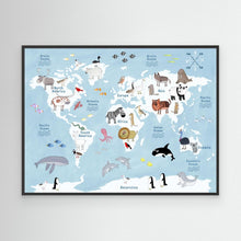 Load image into Gallery viewer, Cute Animal World Map by Carla Daly