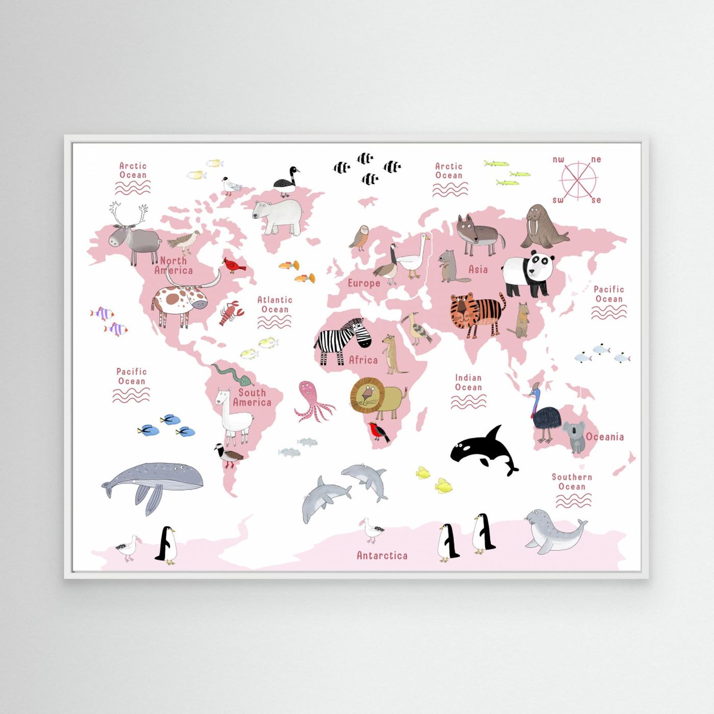 Animals of the World Map - white by Carla Daly