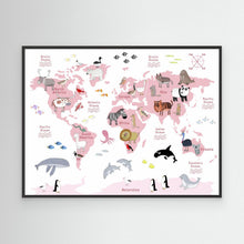 Load image into Gallery viewer, Animals of the World Map - white by Carla Daly