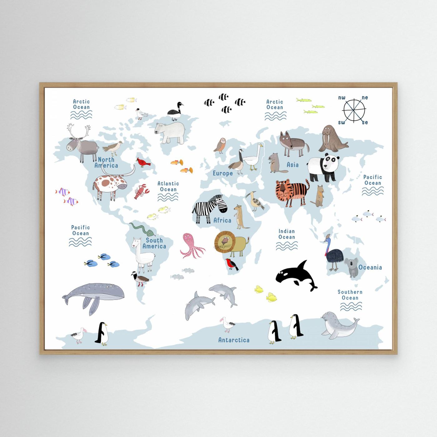 Playful World Map Animals by Carla Daly