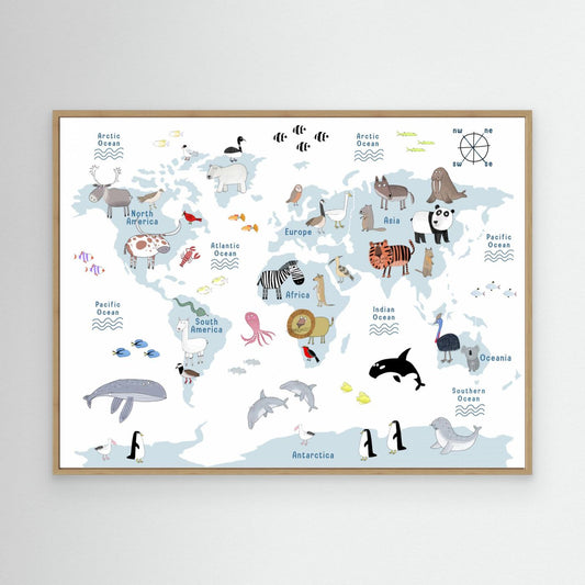 Playful World Map Animals by Carla Daly