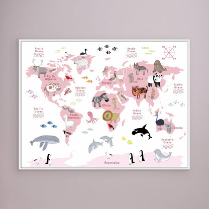 Animals of the World Map - white by Carla Daly