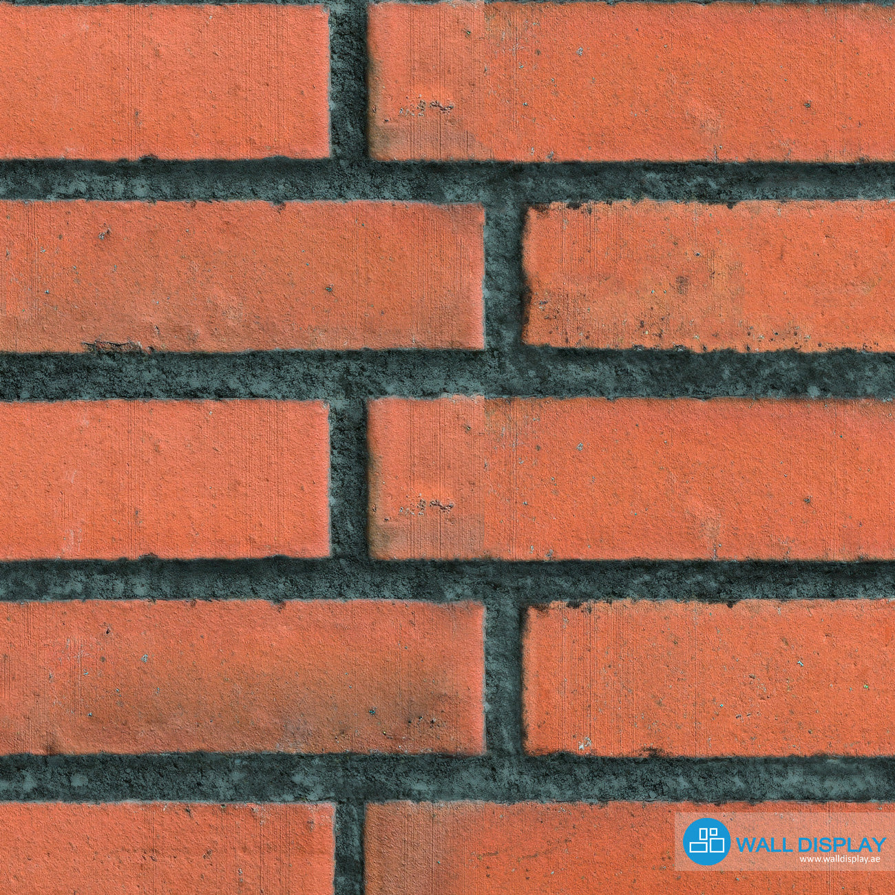 Red brick wall pattern wallpaper with realistic textured bricks and dark mortar lines for industrial interiors, cafés, offices, and feature walls.