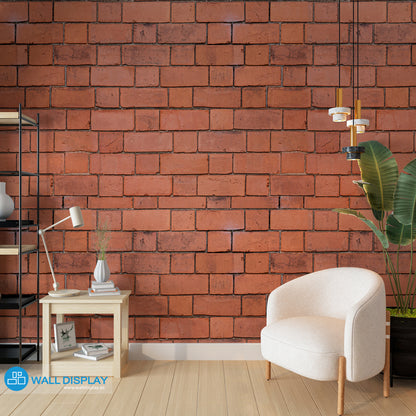 Red bricks wall pattern wallpaper with realistic exposed brick texture for kitchen, dining room, café, bathroom, and industrial feature wall interiors.