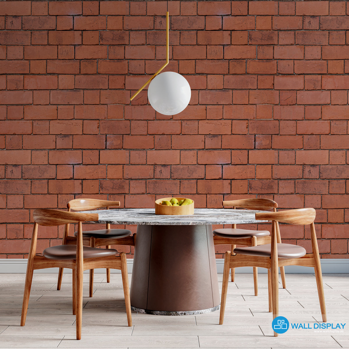 Red bricks wall pattern wallpaper with realistic exposed brick texture for kitchen, dining room, café, bathroom, and industrial feature wall interiors.
