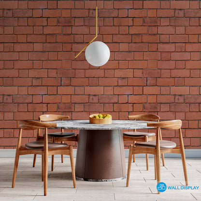 Red bricks wall pattern wallpaper with realistic exposed brick texture for kitchen, dining room, café, bathroom, and industrial feature wall interiors.