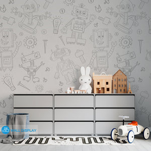 Robots Pattern Wallpaper for Kids in dubai, Abu Dhabi and all UAE