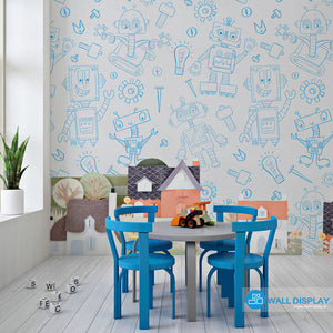 Robots Pattern Wallpaper for Kids in dubai, Abu Dhabi and all UAE